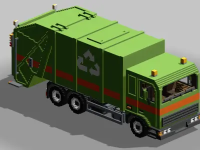 Voxel Garbage Truck Low-poly 3D model