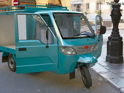 Delivery Trike with Close Body Blue Rigged 3D model