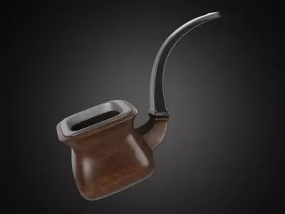 Vintage wooden tobacco pipe smoking 3D model