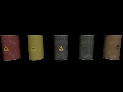 Danger oil barrels set Low-poly 3D model
