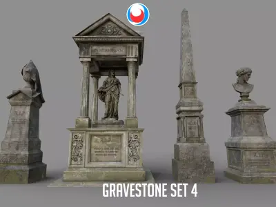 Cemetery gravestone set 4 Low-poly 3D model