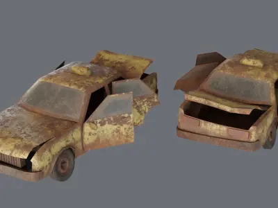 Apocalyptic Damaged Car Low-poly 3D model