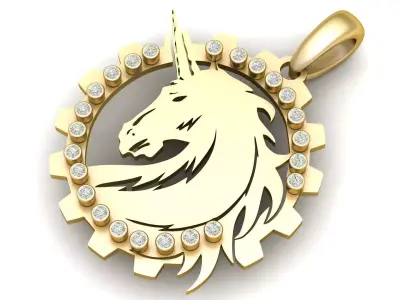Primary Titll  Industrial Magic  Gold Unicorn Gear Pendant 3D print model