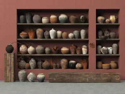 Vintage Primitive Pottery Vase Collection Wabi Sabi Decor PBR Low-poly 3D model