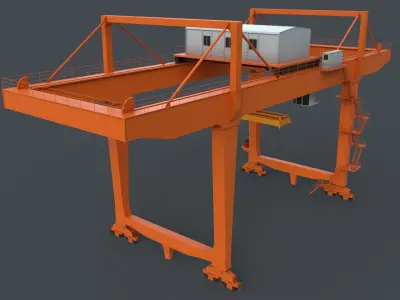 PBR Rail Mounted Gantry Crane RMG V2 - Orange Low-poly 3D model
