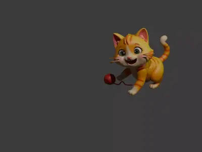 Cute Cartoon Cat Playing Free 3D model