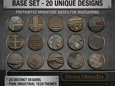 Sci-Fi Industrial Bases Mega Pack 20 Models - 25-32-40-50mm STL 3D print model