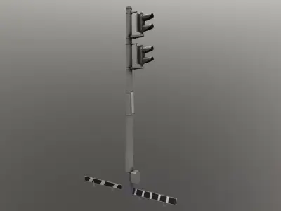 Railway traffic light and stop signs Low-poly 3D model