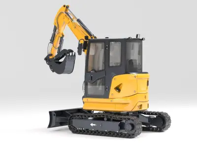 Mini Excavator with Cabin Rigged and Animated 3D model