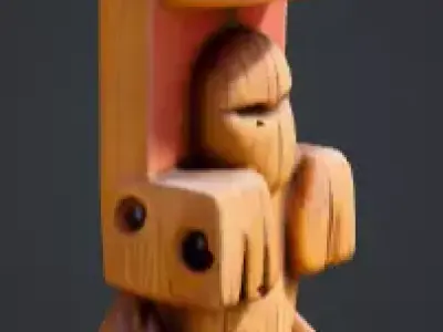 wooden totem pole statue Low-poly 3D model