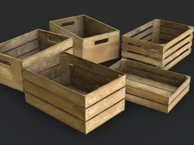 Wooden Crates Set Low-poly 3D model buy
