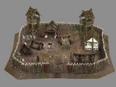 Medieval Top-Down Barbarian Camp Low Poly 3D Model Low-poly 3D model