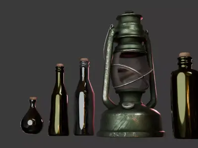 PBR Vintage Oil Lantern Bottles - Game Ready Low Poly 3D Model Low-poly 3D model