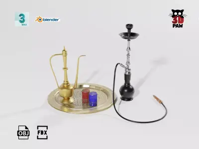 Arab tea set Low-poly 3D model