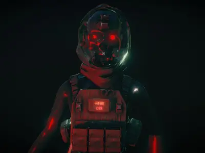 Cyborg with Thermal Katana Free low-poly 3D model