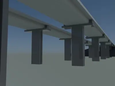 HIGHWAY bridge with columns in sky Low-poly 3D model