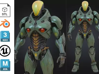 Futuristic Bio Mechanical Robot Low-poly 3D model