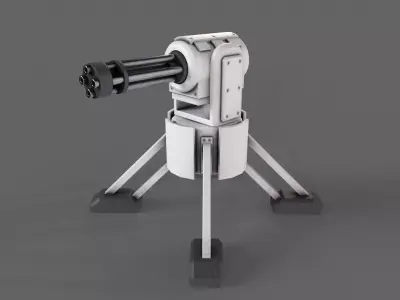 PBR Turret Gun 04 White Low-poly 3D model