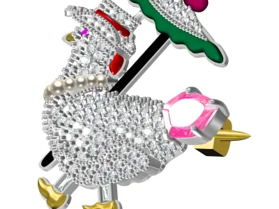 Antique Diamond Hen Hip Hop Brooch 3D print model