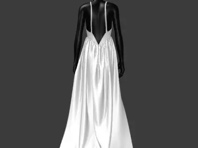 Woman white low back dress Low-poly 3D model