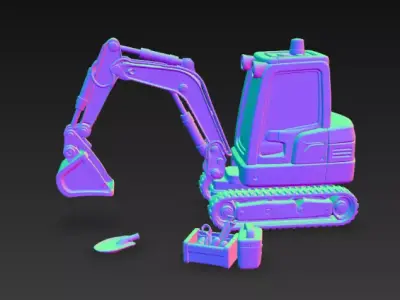 Mini Excavator Construction Vehicle - Stylized PBR 3D Model Low-poly 3D model