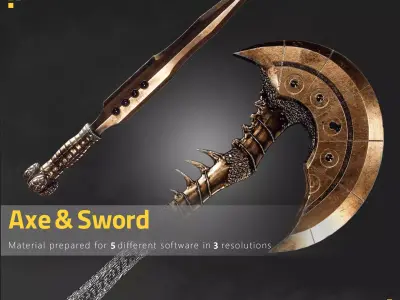 Axe and Sword Low-poly 3D model