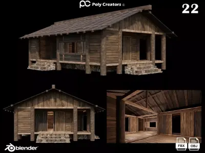Medieval Houses 22- 4K Textures Game Ready Low-poly 3D model