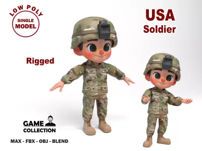 North american soldier Low-poly 3D model