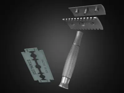 Vintage safety razor shaving and blade 3D model