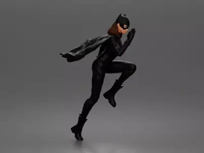 Batwoman leaps into the night wearing cowl cape gloves and boots 3D print model
