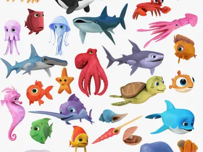 Big Carton Sea Creatures Collection 30 in 1 3D model