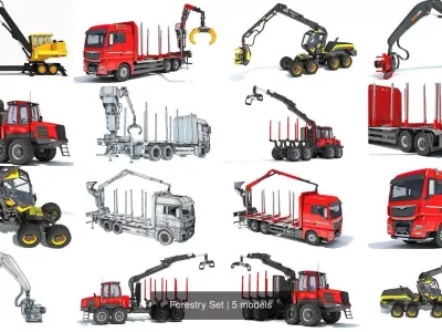 Forestry Set holland excavator 3D Model Pack
