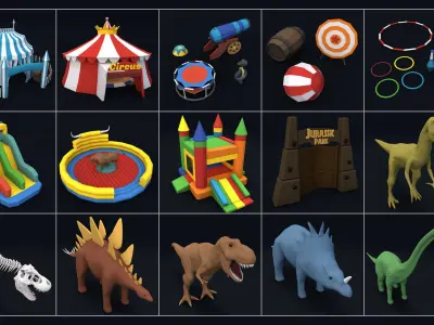 Poly Amusement Park Props Pack Collection Low-poly 3D model