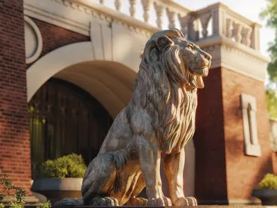 Sitting Lion Sculpture PBR Low-poly 3D model
