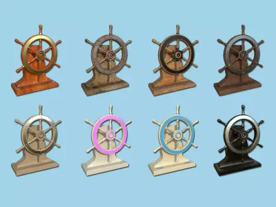 08 Pirate Ship Wheel Collection - Helm Interior Parts 3D Model Pack