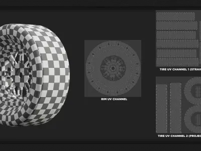 40 Tires and Rims 3D Model - Game Ready Low-poly 3D model