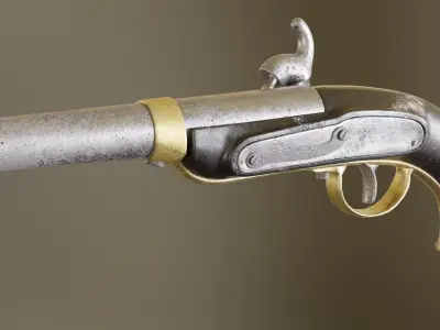 Historic old medievel flintlock Dragon pistol  Low-poly 3D model