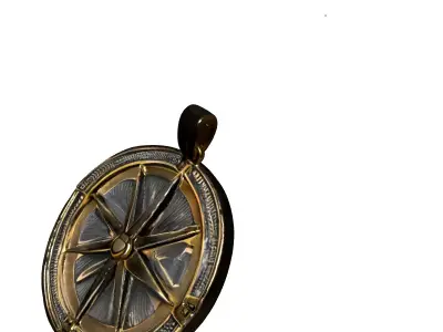 Golden Compass Rose Pendant Charm Low-poly 3D model