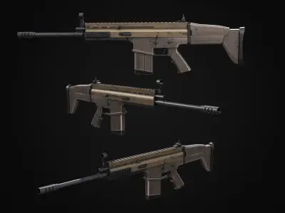 Guns collection and other weapons in box Low-poly 3D model