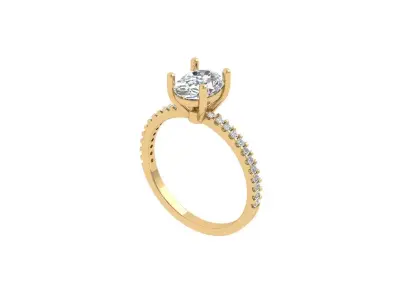 Oval Solitaire Ring 3D print model 8