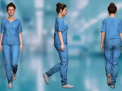 Professional Nurse in Scrubs Realistic Rigged 3D Model Low-poly 3D model