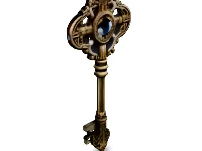 Ornate Antique Key with Gem Low-poly 3D model