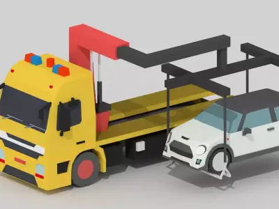 low poly Tow truck Low-poly 3D model