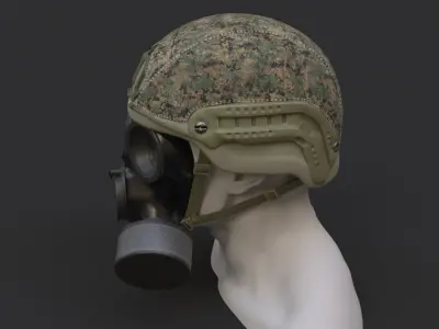 Military helmet and Gas mask 3D model