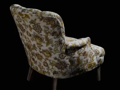 Antique Chair with Ugly Outdated Flower Pattern Low-poly 3D model