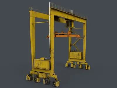 PBR Rubber Tyred Gantry Crane RTG V2 - Yellow Light Low-poly 3D model