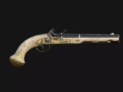 Gilded Flintlock Pistol Low-poly 3D model