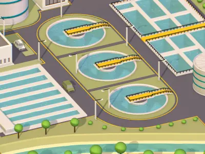 Water Treatment Plant Low-poly 3D model