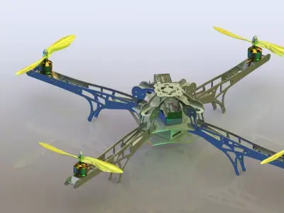 Quadcopter drone with two propellers 3D model