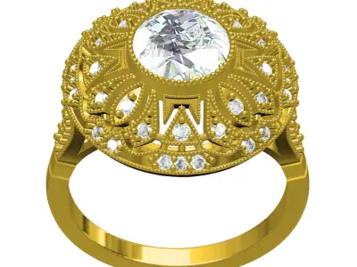 Antique Art Deco Round Diamond Engagement Ring 2 3D print model